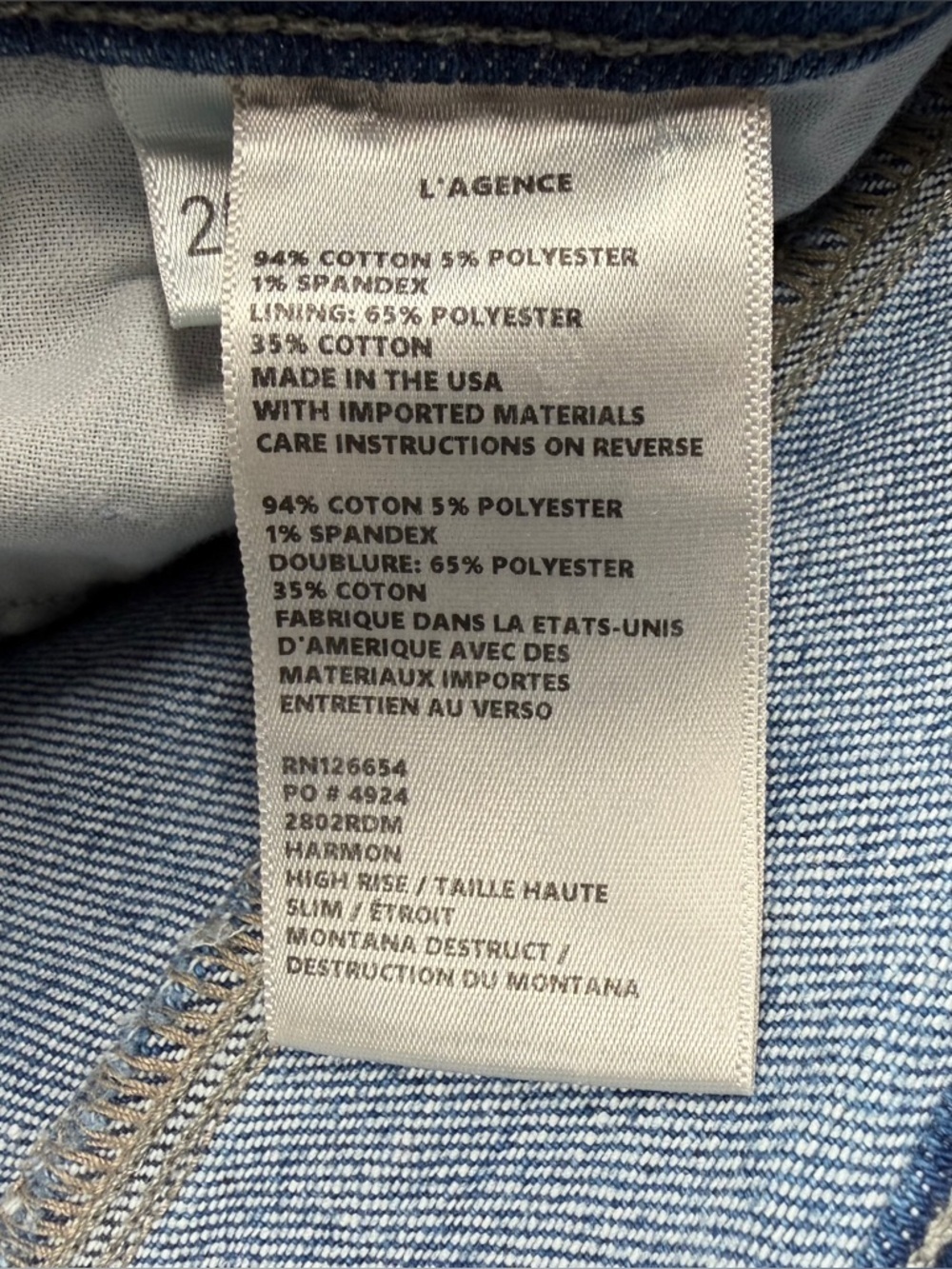L'AGENCE Harmon Bleach Slim Straight Leg Jeans Size 25 Montana Destruct Denim - Picture 12 of 13